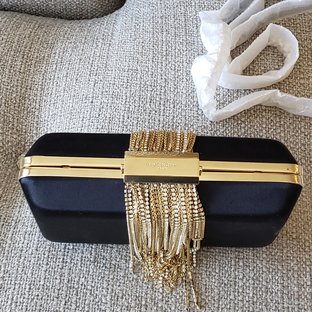 Givenchy Black Metal Fringe Satin Clutch Bag $3999 - Picture 10 of 16